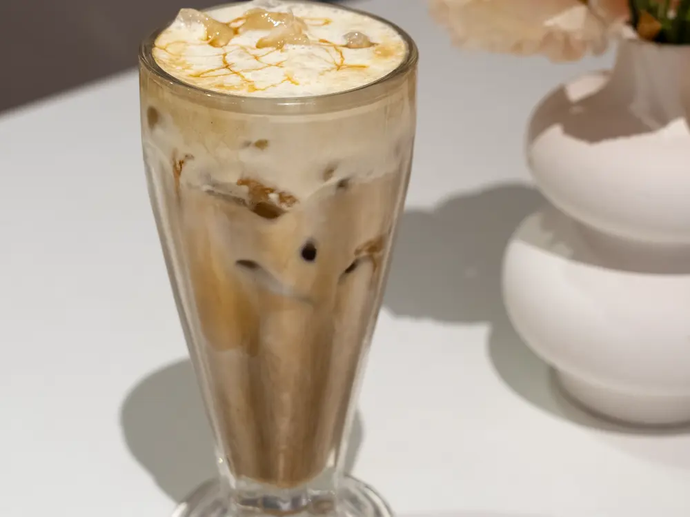 Iced caramel coffee served at the Lulu café